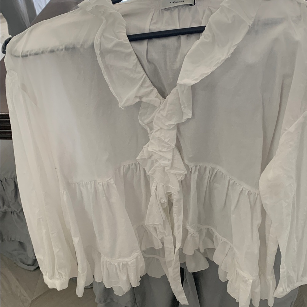 Coach White Ruffle Tie-Front Peasant Blouse - Picture 6 of 6